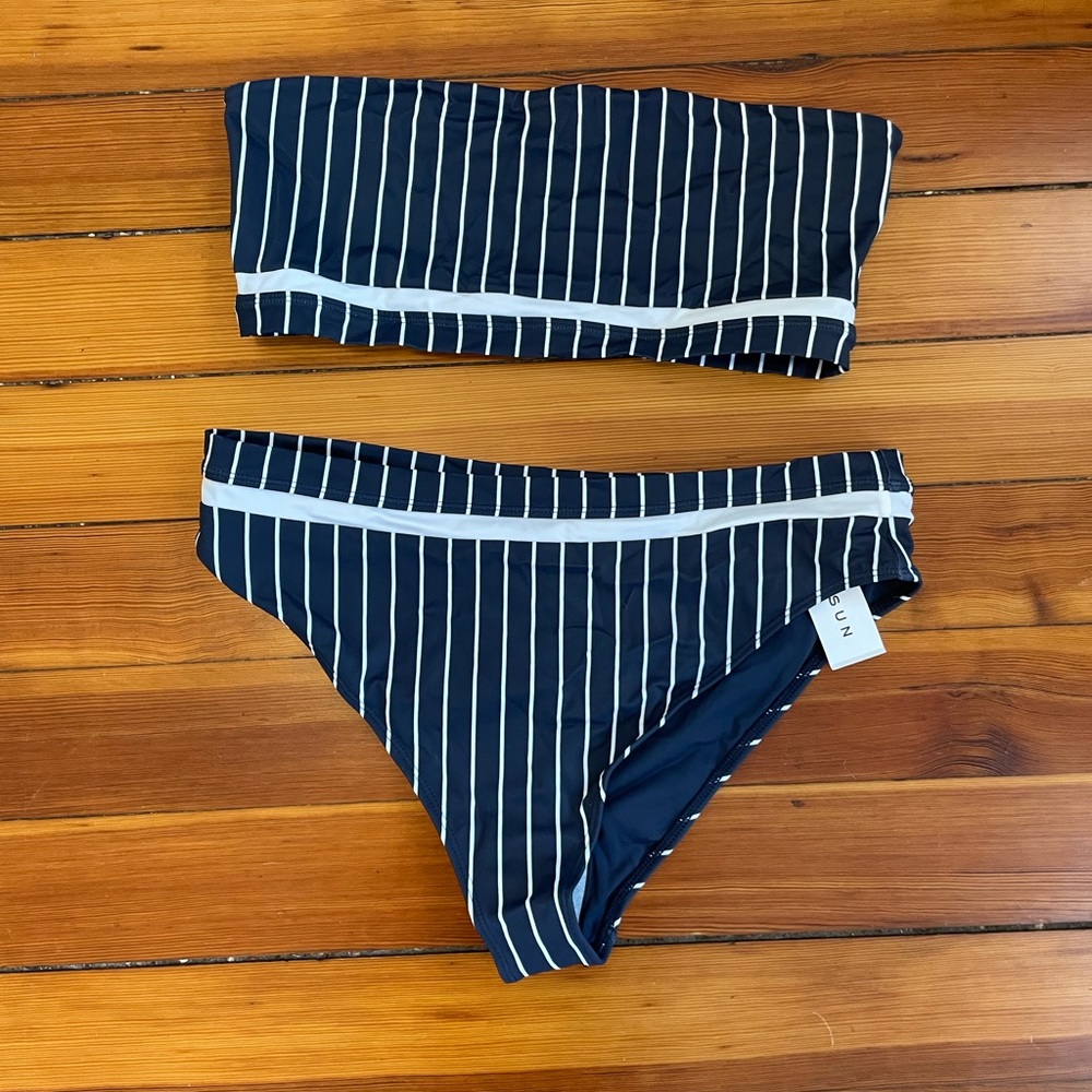 Navy and white striped bathing suit tube top